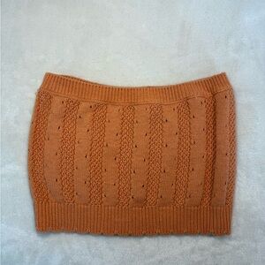 Double Zero Rust Orange Knit Cable Mini Skirt